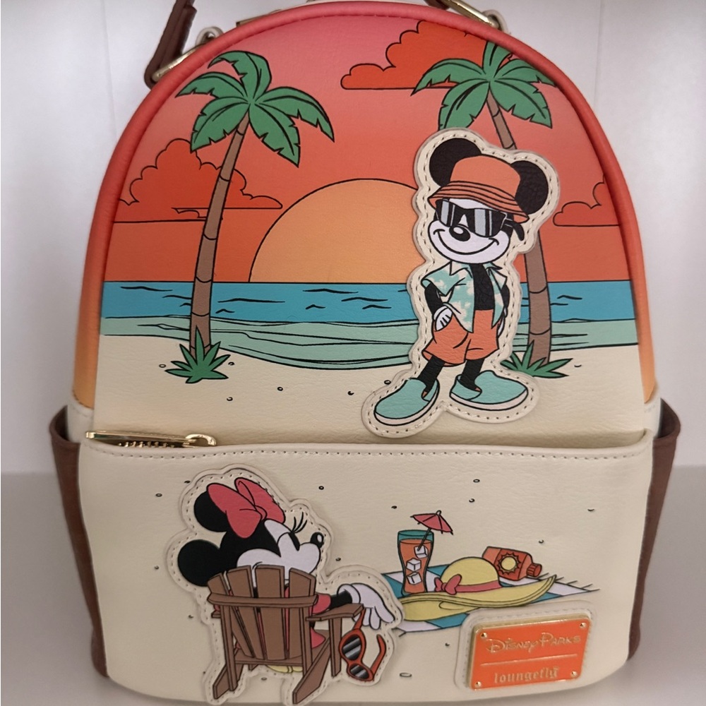 Disney Parks Loungefly Mickey and Minnie Beach Day Sunset Getaway Mini Backpack